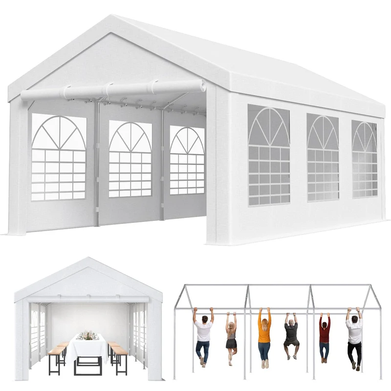 Homall Partyzelt 3x6 m Gartenpavillon wasserdicht UV-Schutz 50+ weiss