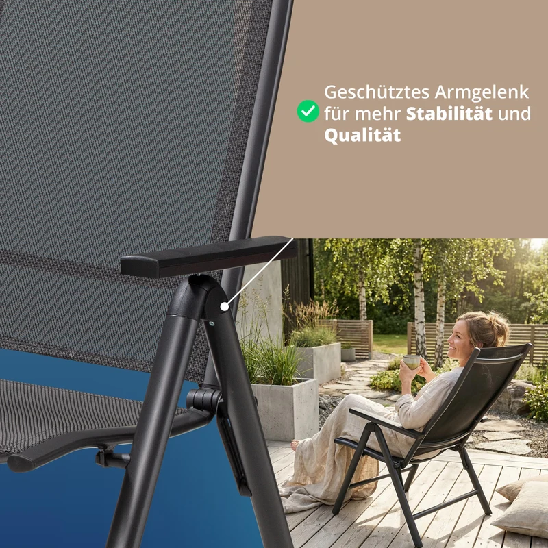 KHG Gartenstuhl Hochlehner Alu Klappstuhl, 8-fach verstellbar, grau
