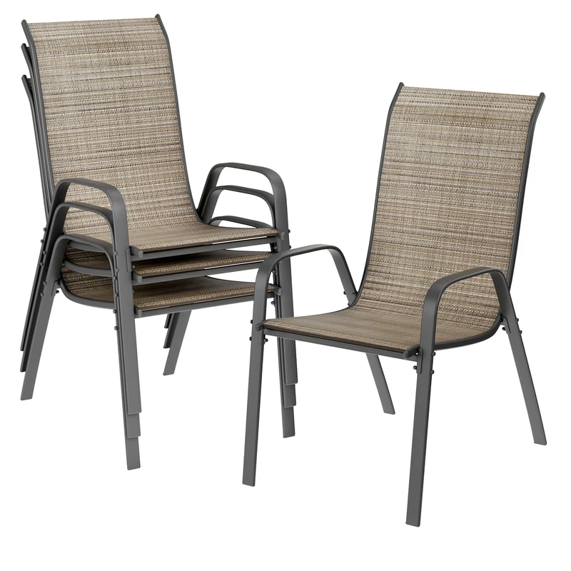 LIFERUN Gartenstuhl Hochlehner, stapelbar, 4er-Set, dunkelgrau, 150 kg