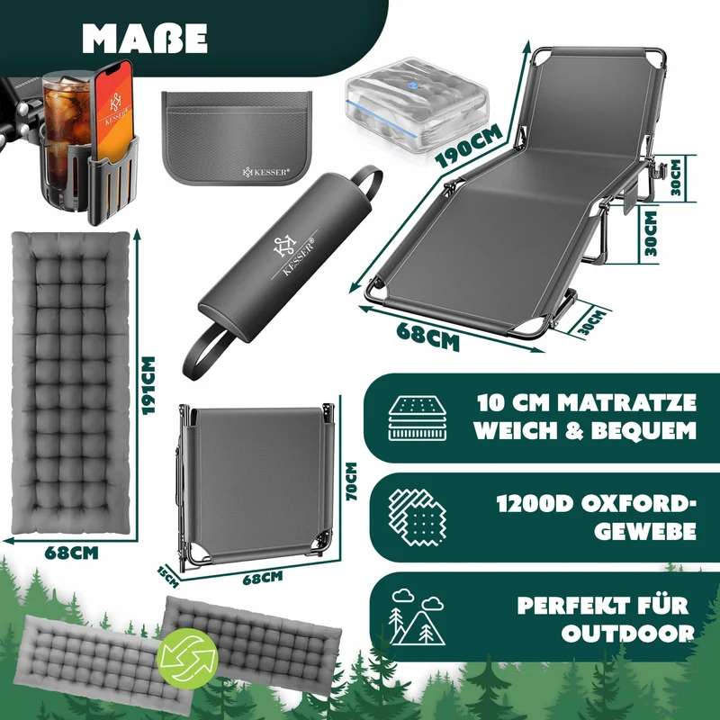 KESSER Campingbett Feldbett klappbar 190 x 68 x 30 cm, bis 250 kg