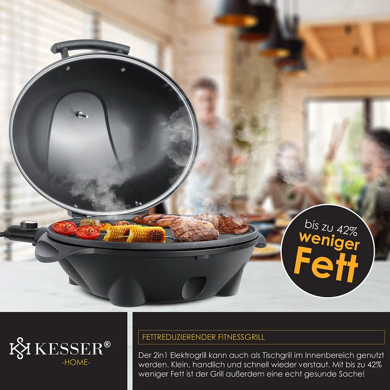 KESSER Elektrogrill 2in1 Stand- und Tischgrill mit Deckel 2400 Watt