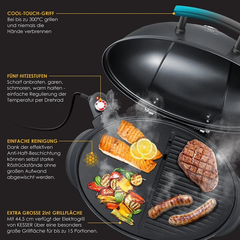 KESSER Elektrogrill 2in1 Tischgrill & Standgrill mit Deckel 2400 W