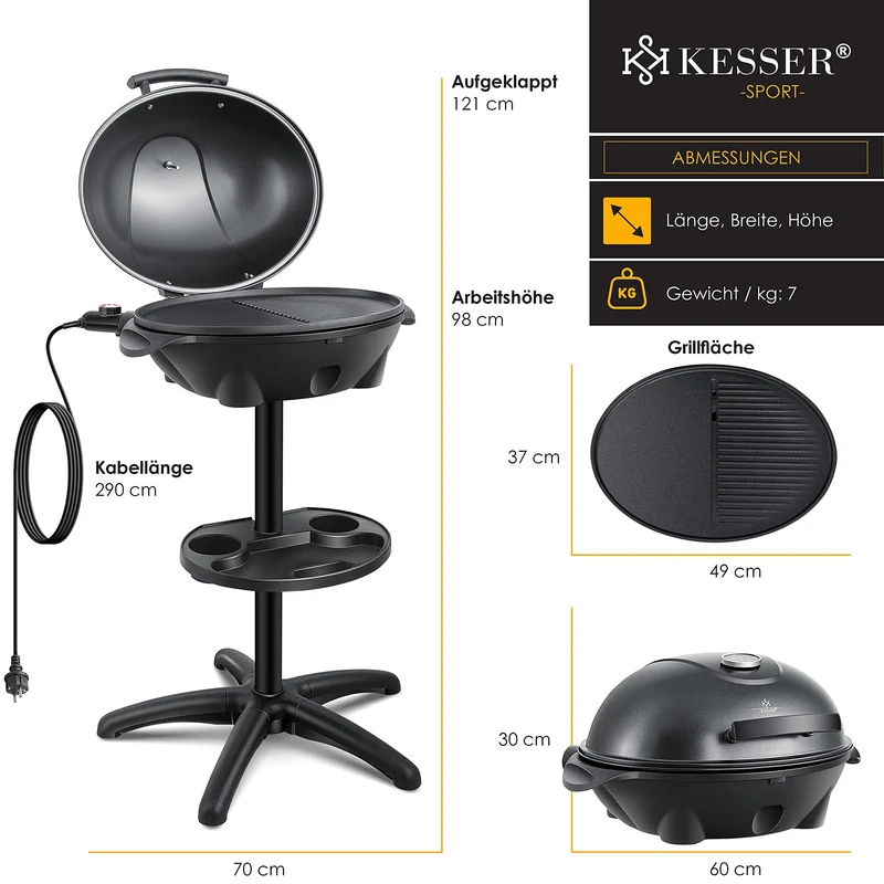KESSER Elektrogrill 2in1 Tischgrill & Standgrill mit Deckel 2400 W