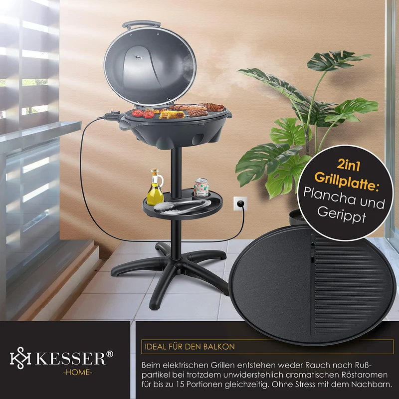 KESSER Elektrogrill 2in1 Tischgrill & Standgrill mit Deckel 2400 W