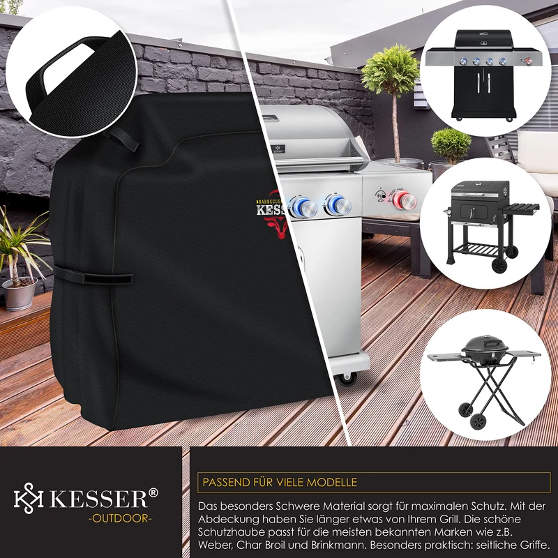 KESSER Grillabdeckung 600D Oxford wetterfest 163 x 61 x 122 cm schwarz