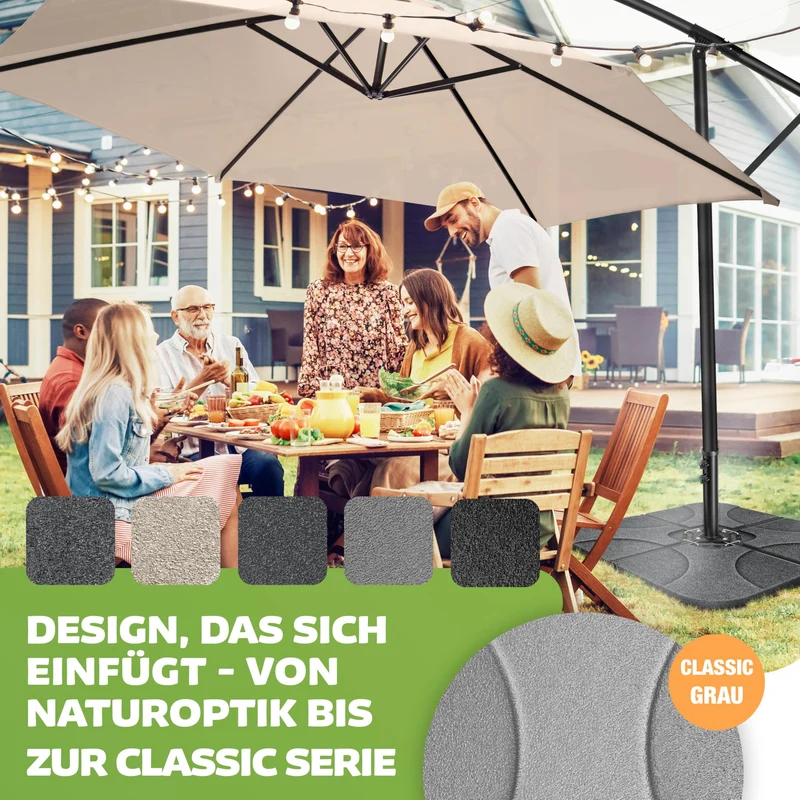 KESSER Sonnenschirmständer 4-teilig für Ampelschirm, 60 l / 80 kg