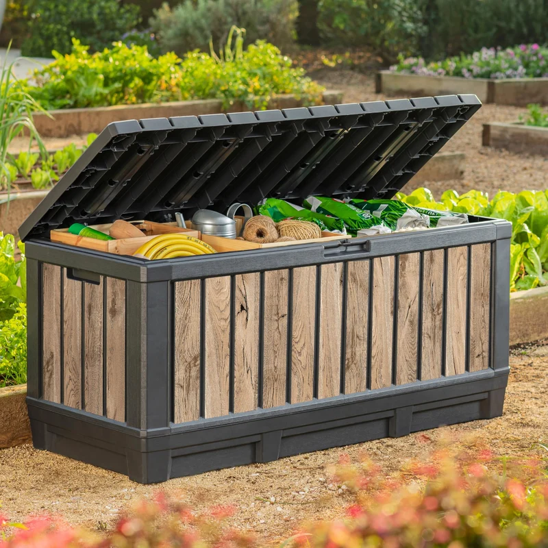Koll Living Gartenbox Kentwood 350 Liter, Holzoptik Pinie, Sitzbank