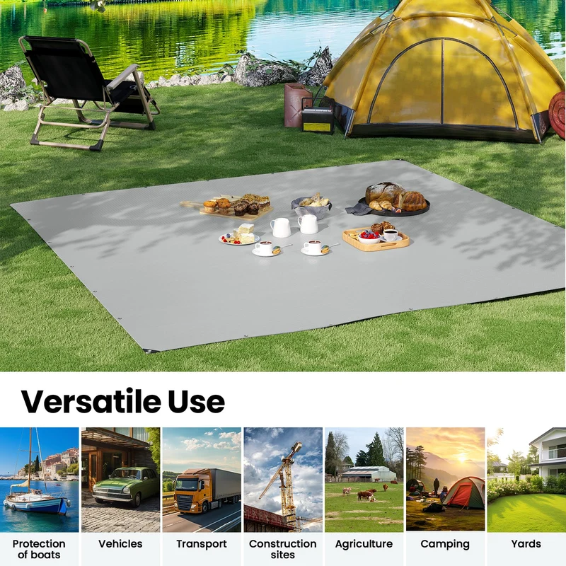 WOLTU Abdeckplane 4x4 m wasserdicht 280 g/m² Grau-Schwarz