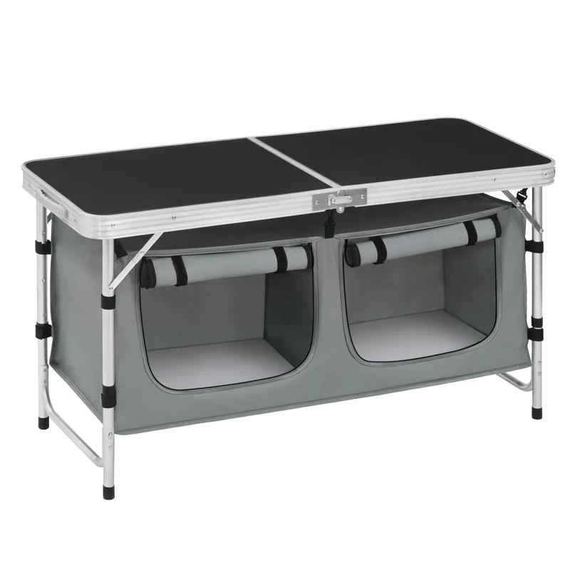 WOLTU Campingtisch faltbar, höhenverstellbar, Alu, schwarz-grau
