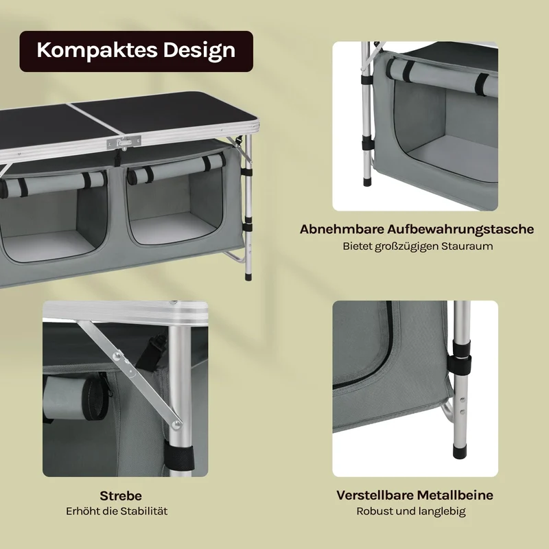 WOLTU Campingtisch faltbar, höhenverstellbar, Alu, schwarz-grau