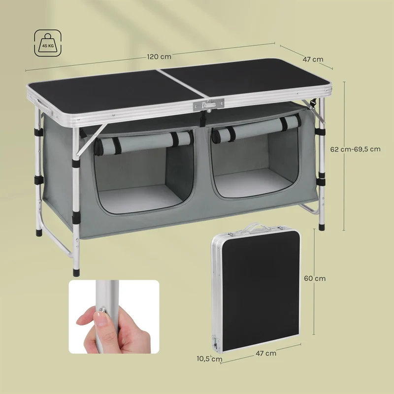 WOLTU Campingtisch faltbar, höhenverstellbar, Alu, schwarz-grau