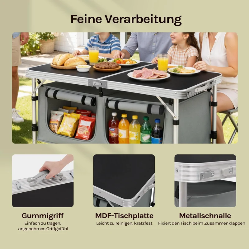 WOLTU Campingtisch faltbar, höhenverstellbar, Alu, schwarz-grau