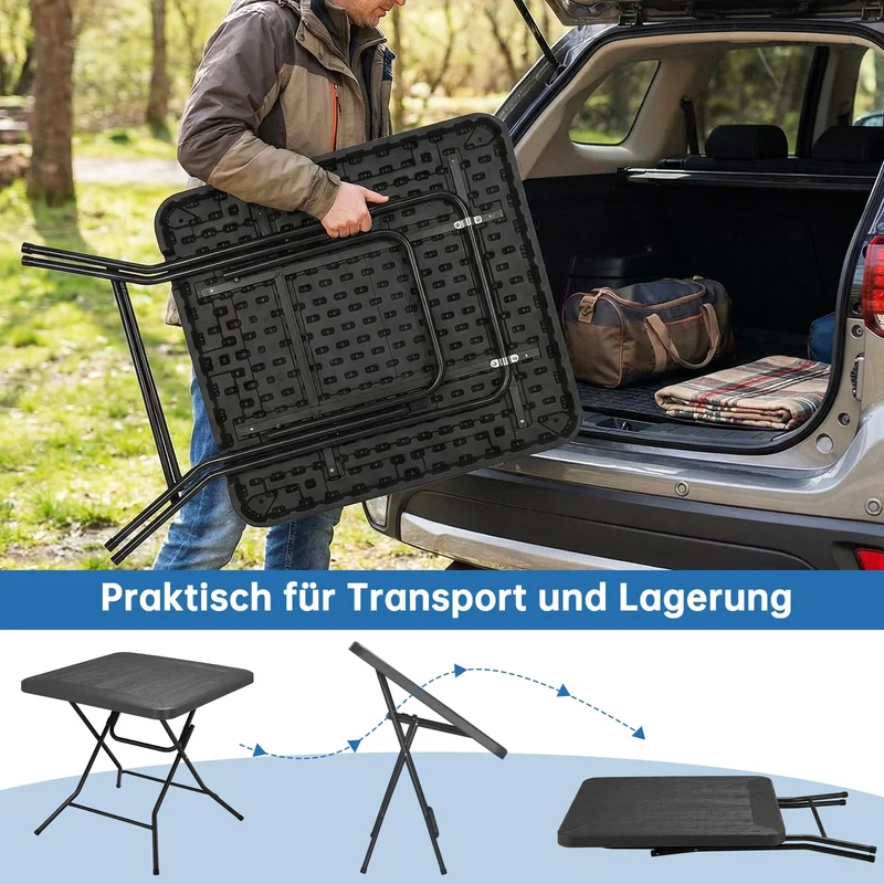 LIFERUN Gartentisch klappbar 80x80 cm, Balkontisch in Holz-Optik