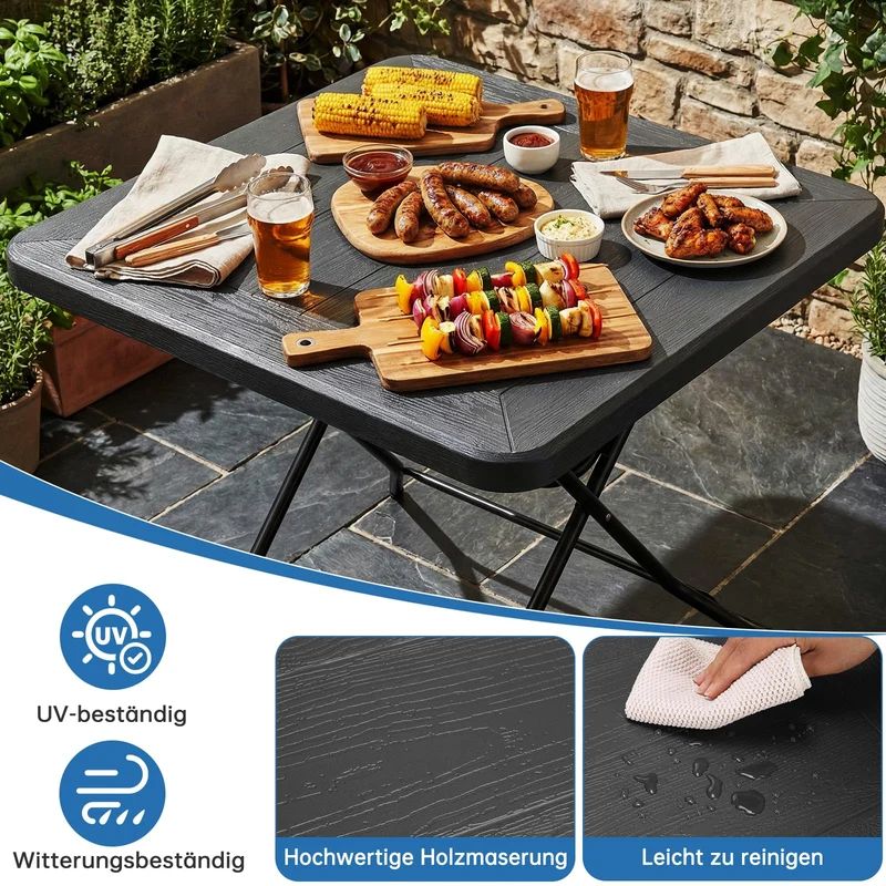 LIFERUN Gartentisch klappbar 80x80 cm, Balkontisch in Holz-Optik