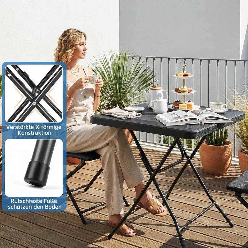 LIFERUN Gartentisch klappbar 80x80 cm, Balkontisch in Holz-Optik