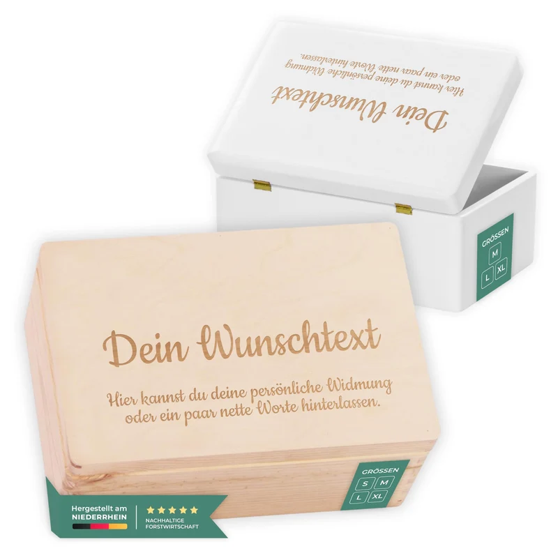 LAUBLUST Holzkiste mit Wunschgravur, Erinnerungsbox aus Kiefernholz