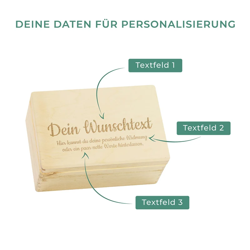 LAUBLUST Holzkiste mit Wunschgravur, Erinnerungsbox aus Kiefernholz