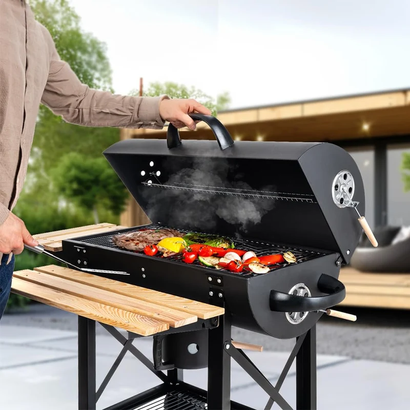 LEHMANN Holzkohlegrill LGACG-1935 Grillwagen mit Deckel und Rädern