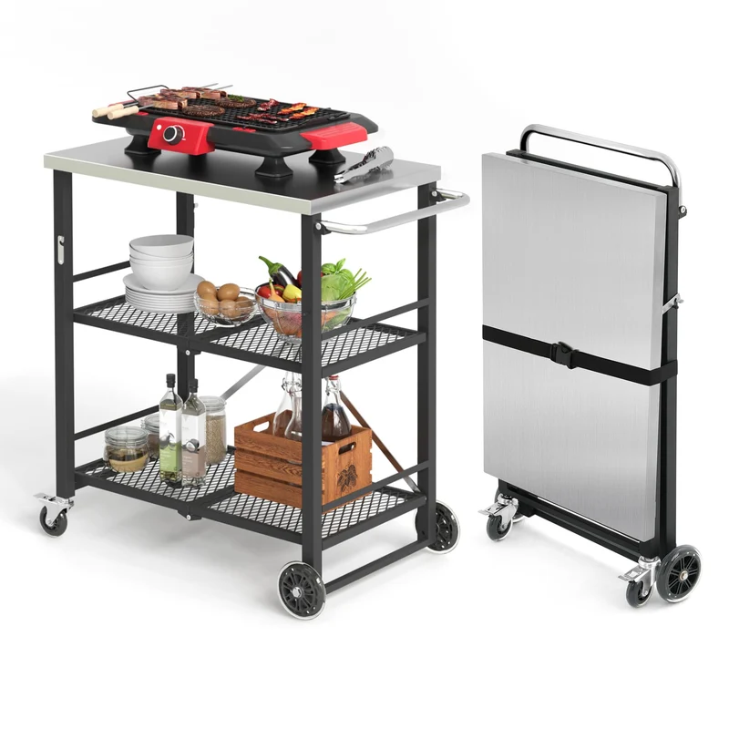 LUE BONA Grillwagen klappbar, Grilltisch mit Edelstahl-Tischplatte
