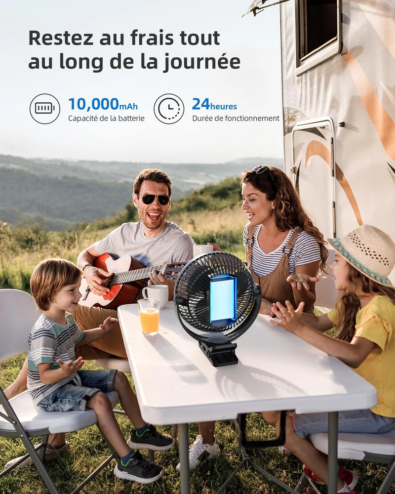 Koonie WH310 Clip-Ventilator mit Akku, 10000 mAh, USB, 20 cm