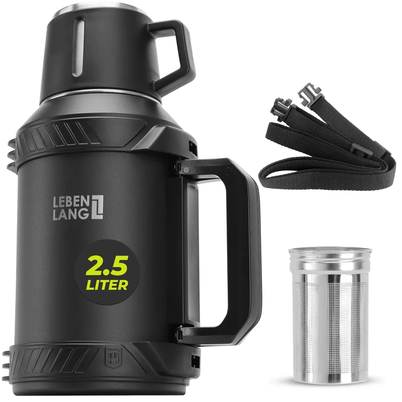 LEBENLANG Thermosflasche 2,5 L Edelstahl Isolierflasche mit Becher