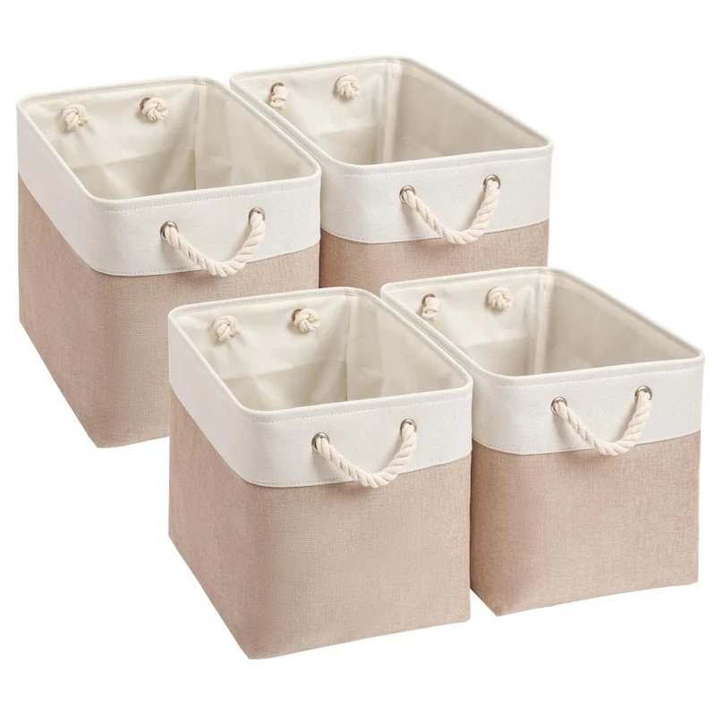Mangata Aufbewahrungsbox Stoff 33x38x33 cm khaki-weiss 4er Pack