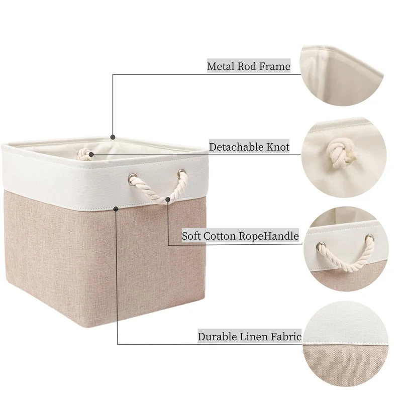 Mangata Aufbewahrungsbox Stoff 33x38x33 cm khaki-weiss 4er Pack