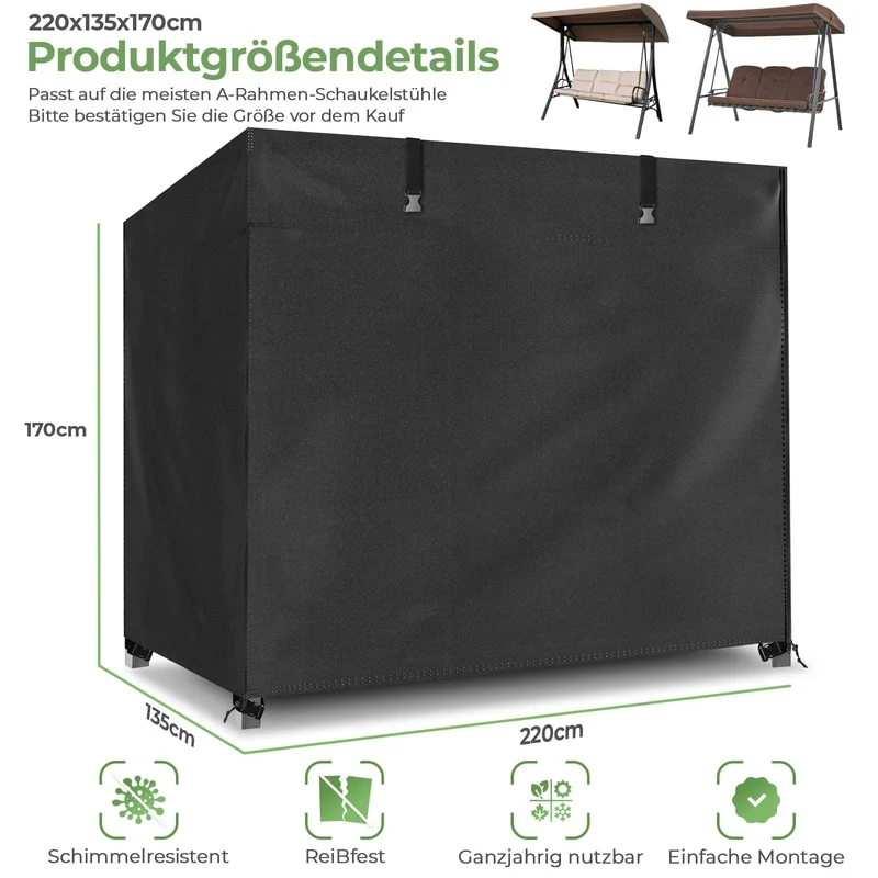 Lohofrnny Hollywoodschaukel Abdeckung 3-4 Sitzer 600D Schwarz