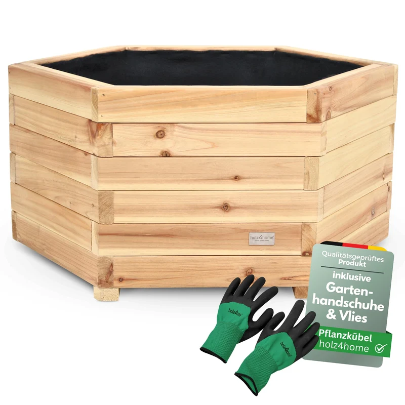 holz4home Pflanzkübel XL aus Tannenholz, sechseckiger Blumenkübel