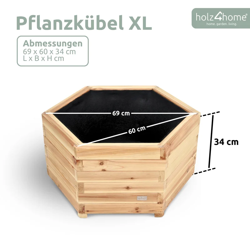 holz4home Pflanzkübel XL aus Tannenholz, sechseckiger Blumenkübel