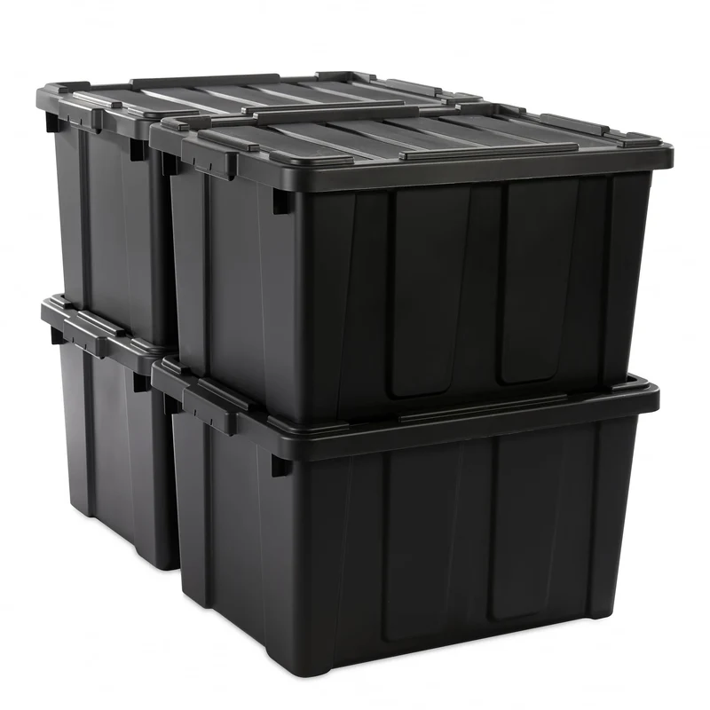 Iris Ohyama Aufbewahrungsbox 68 L mit Deckel, 4er-Set, Rot, stapelbar