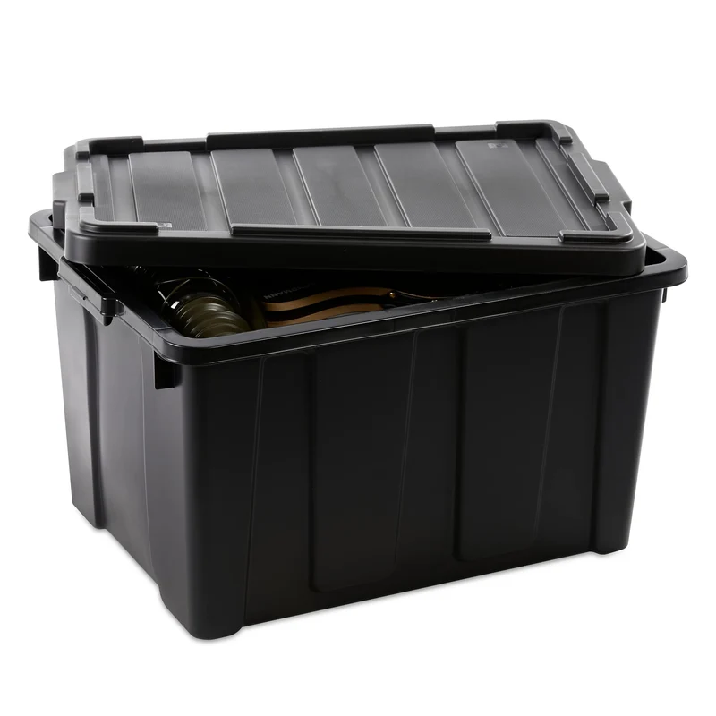 Iris Ohyama Aufbewahrungsbox 68 L mit Deckel, 4er-Set, Rot, stapelbar