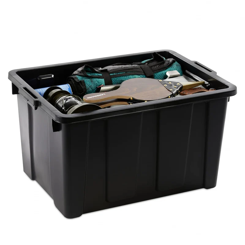 Iris Ohyama Aufbewahrungsbox 68 L mit Deckel, 4er-Set, Rot, stapelbar