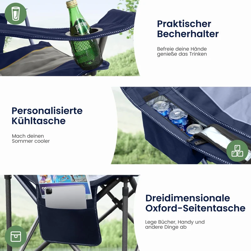 HIGH POINT SPORTS Campingstuhl faltbar 2er Set XXL gepolstert Blau