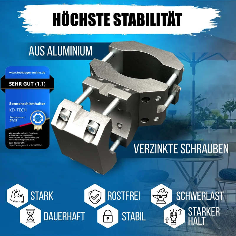 KD-TECH Sonnenschirmständer V1 für Balkon und Geländer ohne Bohren
