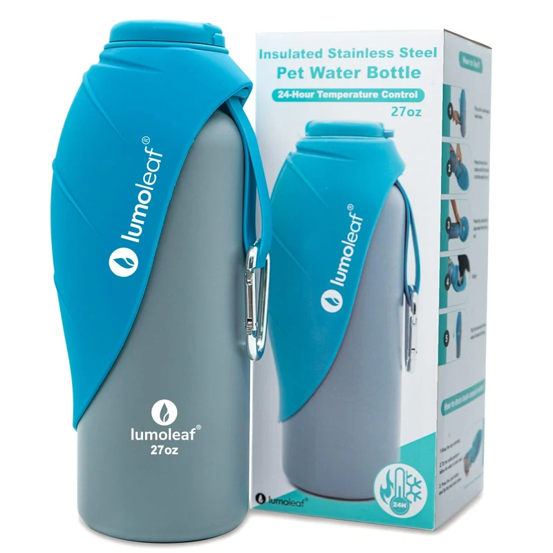 LumoLeaf Isolierte Trinkflasche für Hunde, Edelstahl, 800 ml, Blau