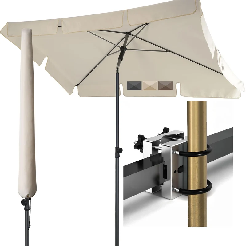Menz Sonnenschirm Balkon Set rechteckig UPF 50+ mit Halterung Beige