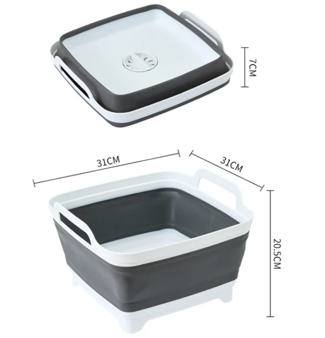 Geschirrwanne / Gemüsewaschkorb 3-in-1 Design, Faltbar mit abschliessbarem Auslauf