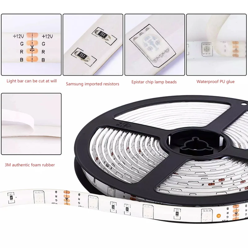 RGB- Farbiges LED Band inkl. Fernbedienung 5m, 12V und 230V