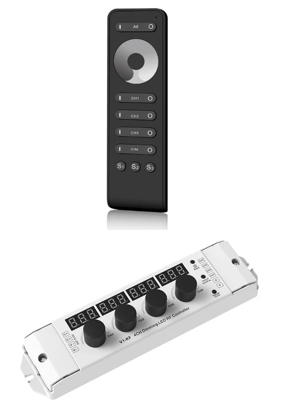 Funkempfänger inkl. Fernbedienung für 4 Kanäle, LED-Dimmer, Drehregler bis 200W