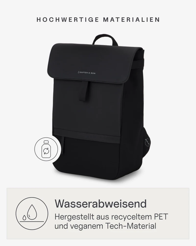Kapten & Son Rucksack Fyn Classic All Black 11 L mit 14" Laptopfach