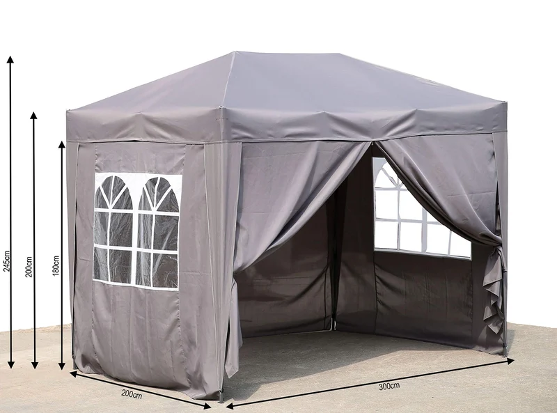 QUICK STAR Faltpavillon 2 x 3 m mit 4 Seitenwänden, Smoky Grau