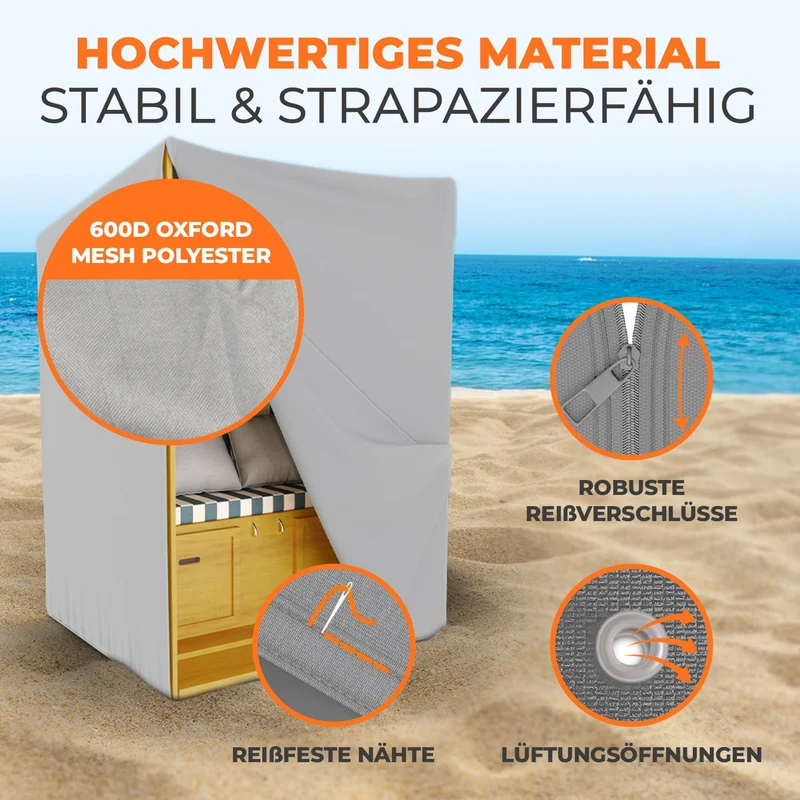 Kronenburg Strandkorb Schutzhülle 600D Oxford wasserdicht 120 cm grau