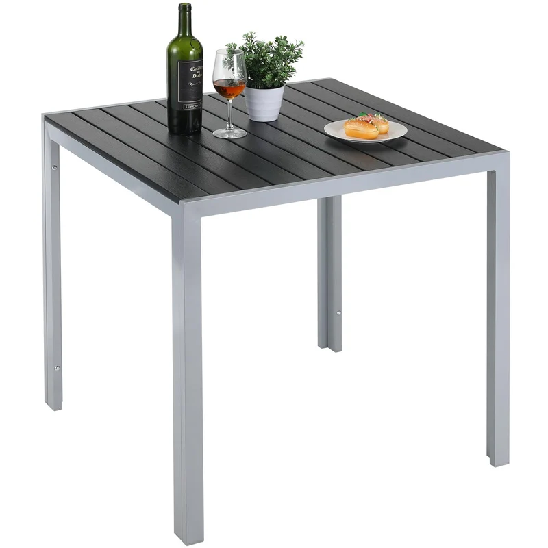 LIFERUN Gartentisch Aluminium WPC 75x75 cm, Balkontisch Silber-Grau