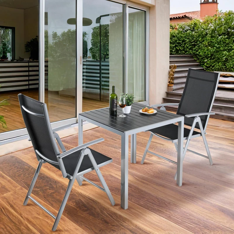 LIFERUN Gartentisch Aluminium WPC 75x75 cm, Balkontisch Silber-Grau