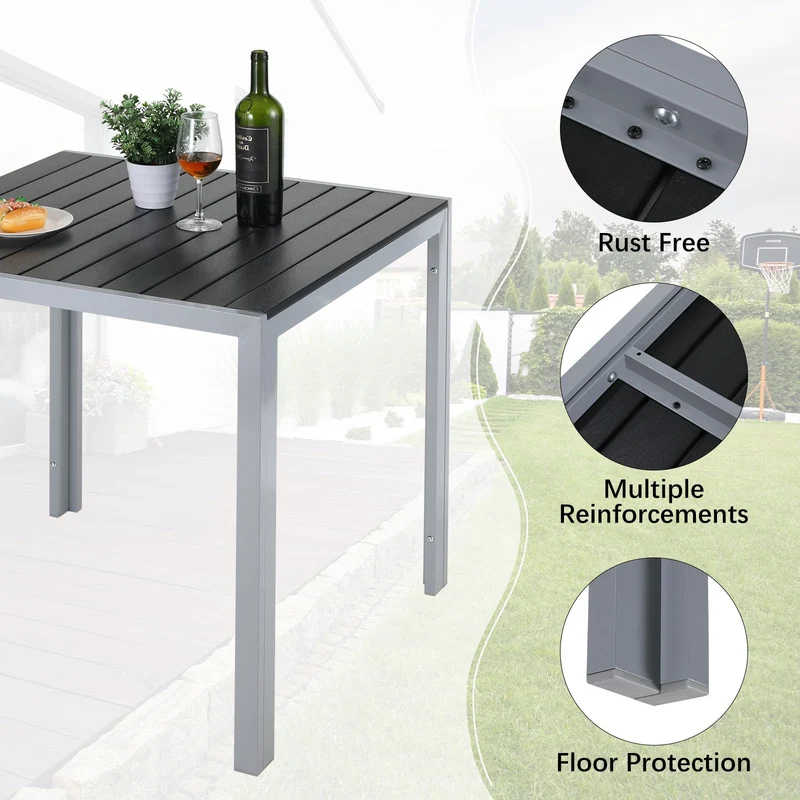 LIFERUN Gartentisch Aluminium WPC 75x75 cm, Balkontisch Silber-Grau