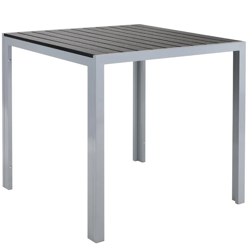 LIFERUN Gartentisch Aluminium WPC 75x75 cm, Balkontisch Silber-Grau