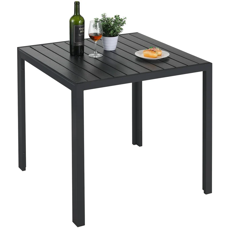 LIFERUN Gartentisch D-058, Aluminium WPC Balkontisch 75x75 cm Schwarz