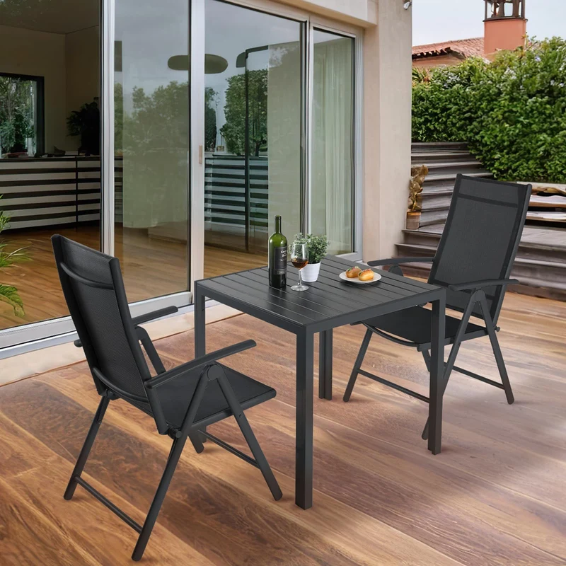 LIFERUN Gartentisch D-058, Aluminium WPC Balkontisch 75x75 cm Schwarz