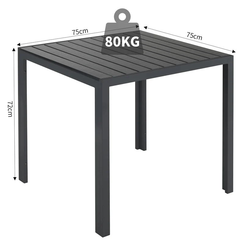 LIFERUN Gartentisch D-058, Aluminium WPC Balkontisch 75x75 cm Schwarz